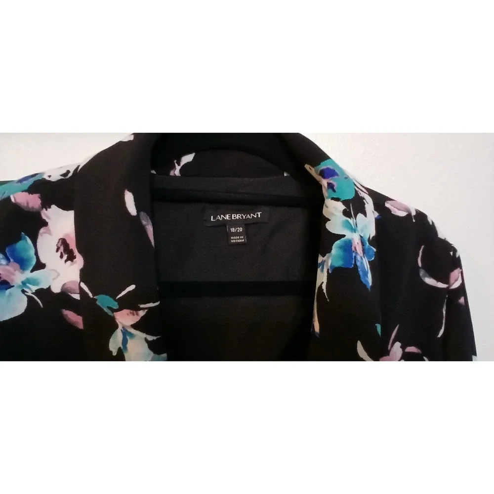 Lane Bryant Jacket Cardigan Blazer Size 18 20 Stretch Black Floral 3/4 Sleeve 2X